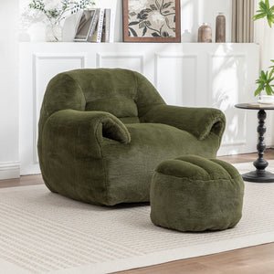English Elm Bean Bag Chair - Luxurious Faux Fur Sofa With Back Support & Footstool For Ultimate Comfort & Style W2200P326906