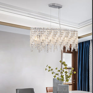 English Elm Silver Oval Iron Chandelier with K9 Crystal Teardrops for Dining Room or Foyer W2312P415971