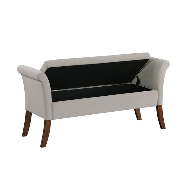 English Elm Velvet Upholstered Storage Bench with Button Tufting, Flared Arms and Wooden Legs, Luxe Hidden Storage Beige B016P383413