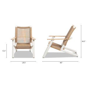 English Elm Jennifer Taylor Home - Atlas Adirondack Chair Natural Beige | All-Weather Wicker, Teak Armrests, Rust-Resistant Aluminum, Relaxed Recline Comfort B2719P320846