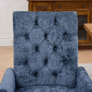 English Elm Upholstered Chenille Club Dining Chair Tufted High Back with Curved Solid Wood Legs Blue W1143P449346
