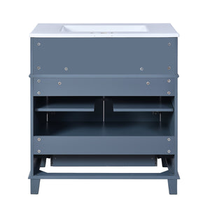 English Elm 30'' Retro Bathroom Vanity with Ceramic Sink, Solid Wood Frame, Soft-Close Doors & Ample Storage (Blue) N710P252113C