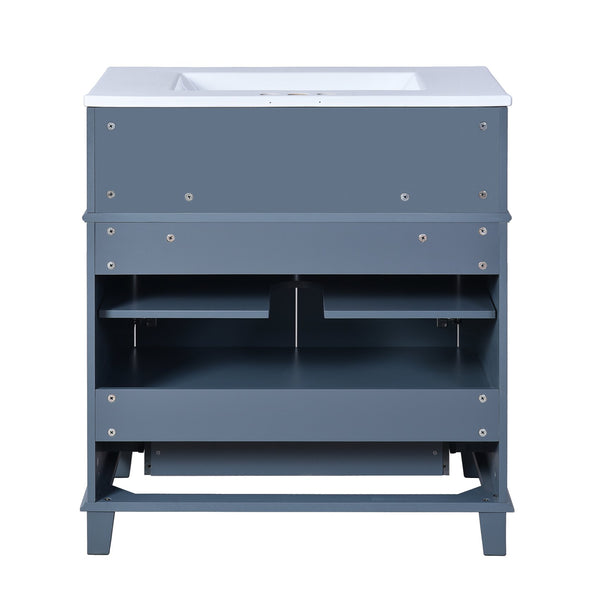 English Elm 30'' Retro Bathroom Vanity with Ceramic Sink, Solid Wood Frame, Soft-Close Doors & Ample Storage (Blue) N710P252113C