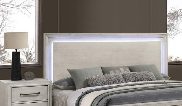 English Elm Elegant Queen Platform Bed with Led Headboard in Antique White for Bedroom B011S02074