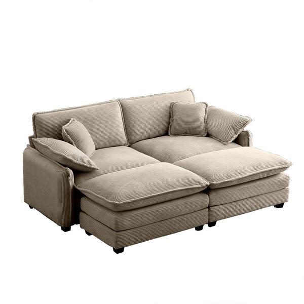 English Elm Two-Seater Theater Sofa With Ottoman – Retro-Inspired Tan Corduroy Comfort For Small Spaces! W714S00711-GIGA