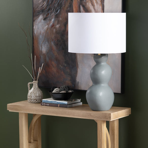 Crestview Collection 31" H Elegant Ceramic Table Lamp With Grey Curved Design & White Linen Shade For Any Room Decor   Cvazp135