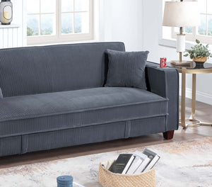 English Elm 1pc Corduroy Convertible Sofa with Storage Base Usb Port Cup Holders Wood Legs Dark Gray B011P430416