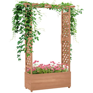 English Elm Outsunny Raised Garden Bed With Trellis For Climbing Plants, Stylish Outdoor Wood Planter Box 71" W2225P174410-GIGA