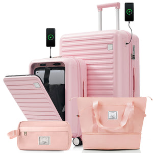 English Elm 4-piece Hard Shell Luggage Set with Usb Ports Tsa Lock and Front Access Carry-on Pink N726P268997P