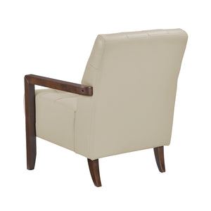 English Elm Modern Tufted Leather Accent Chair with Walnut Wood Frame, Upholstered Seat, Compact Stylish Design Beige 28 L x 21 W x 25.75 H B011P271921