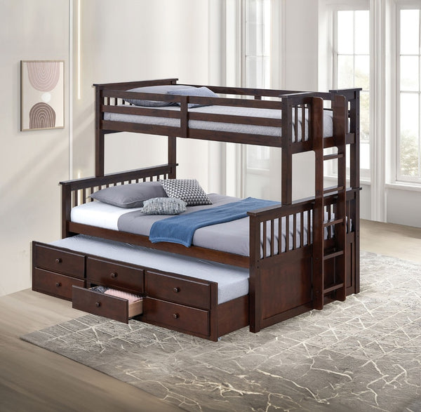 English Elm Transitional Twin Over Full Bunk Bed With Under-Bed Storage & Ladder, Dark Walnut Finish, Durable Design B2741S00296-GIGA