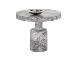 Sunpan Elmira Elegant Round Side Table with Grey Faux Marble Finish for Chic Indoor & Outdoor Spaces