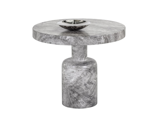 Sunpan Elmira Elegant Round Side Table with Grey Faux Marble Finish for Chic Indoor & Outdoor Spaces
