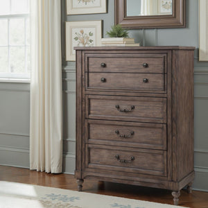 English Elm Middleton Five Drawer Chest Poplar Wood Vintage Hazel Finish with Pewter Hardware B108P468546