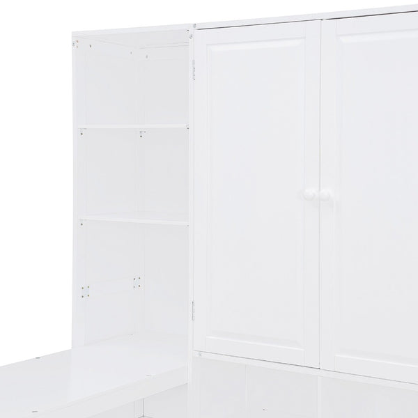 English Elm Twin Size Daybed With Storage Drawers, Desk & Shelves - Stylish Space-Saving Furniture In White N820S00054K-GIGA