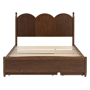 English Elm Queen Size Platform Bed With Twin Xl Trundle & 2 Spacious Drawers - Elegant Walnut Design Upgrade N820S00025D-GIGA
