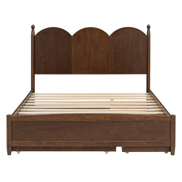 English Elm Queen Size Platform Bed With Twin Xl Trundle & 2 Spacious Drawers - Elegant Walnut Design Upgrade N820S00025D-GIGA