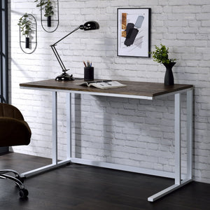 English Elm Walnut Writing Desk with USB Port and Open Base — Knock-Down Design, Spacious Surface for Workstation White+Walnut B062P209214