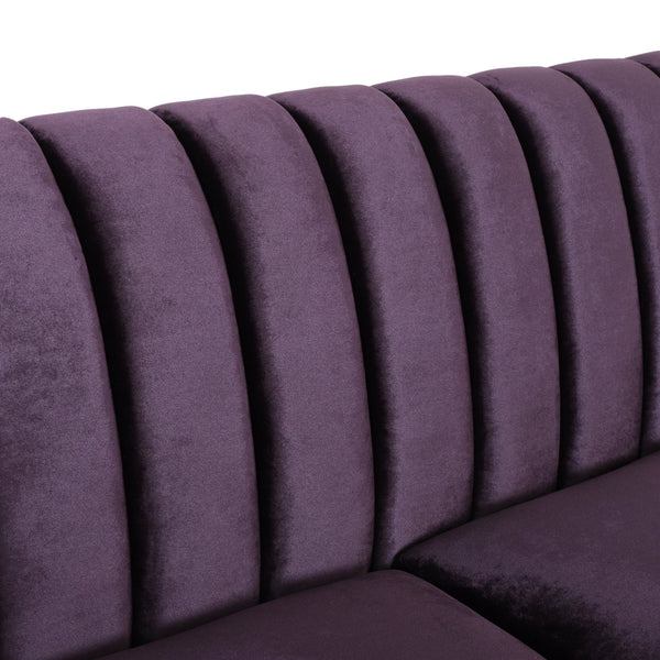 English Elm 3-seater Velvet Sofa with Button Tufting Shell Arms and Tapered Legs for Living Room Purple 66957.00ANVLTBLKBRY_66957.00BNVLTBLKBRY