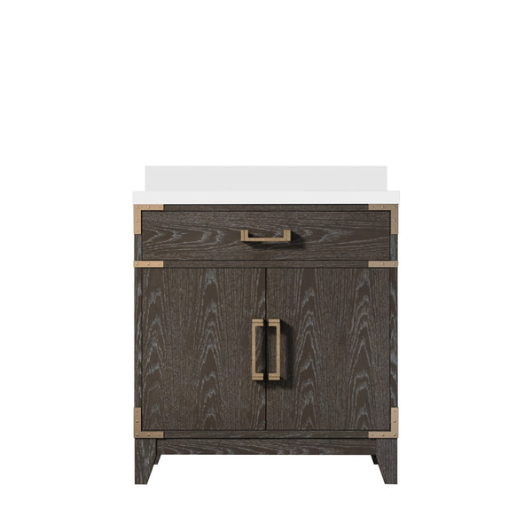 English Elm Brown Oak Single Bath Vanity 30" W X 22" D With Cultured Marble Top & Soft-Close Storage Solutions B2731P259750