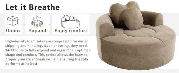 English Elm Round Cloud Sofa Bed Waffle Fabric Memory Foam Convertible Couch for Small Space Living Brown W3224P492001