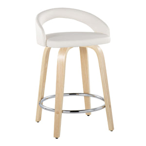 English Elm Fixed-height Swivel Counterstools with Faux Leather Seats and Bent Wood Legs Set of 2 B202S01758