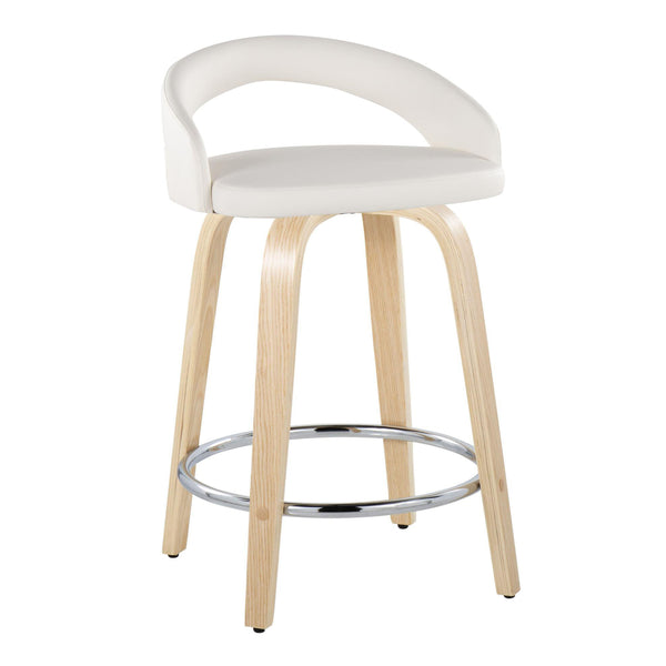 English Elm Fixed-height Swivel Counterstools with Faux Leather Seats and Bent Wood Legs Set of 2 B202S01758