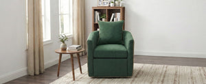 English Elm Swivel Barrel Accent Chair Boucle Upholstered with 360 Base for Living Room Corners Green N763P376127F