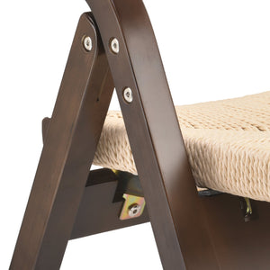 English Elm Wood Foldable Dining Chair Set of 2 with Woven Rattan Seat, Teak Finish, Comfortable Padded Design Beige,Walnut Brown T3623P380496