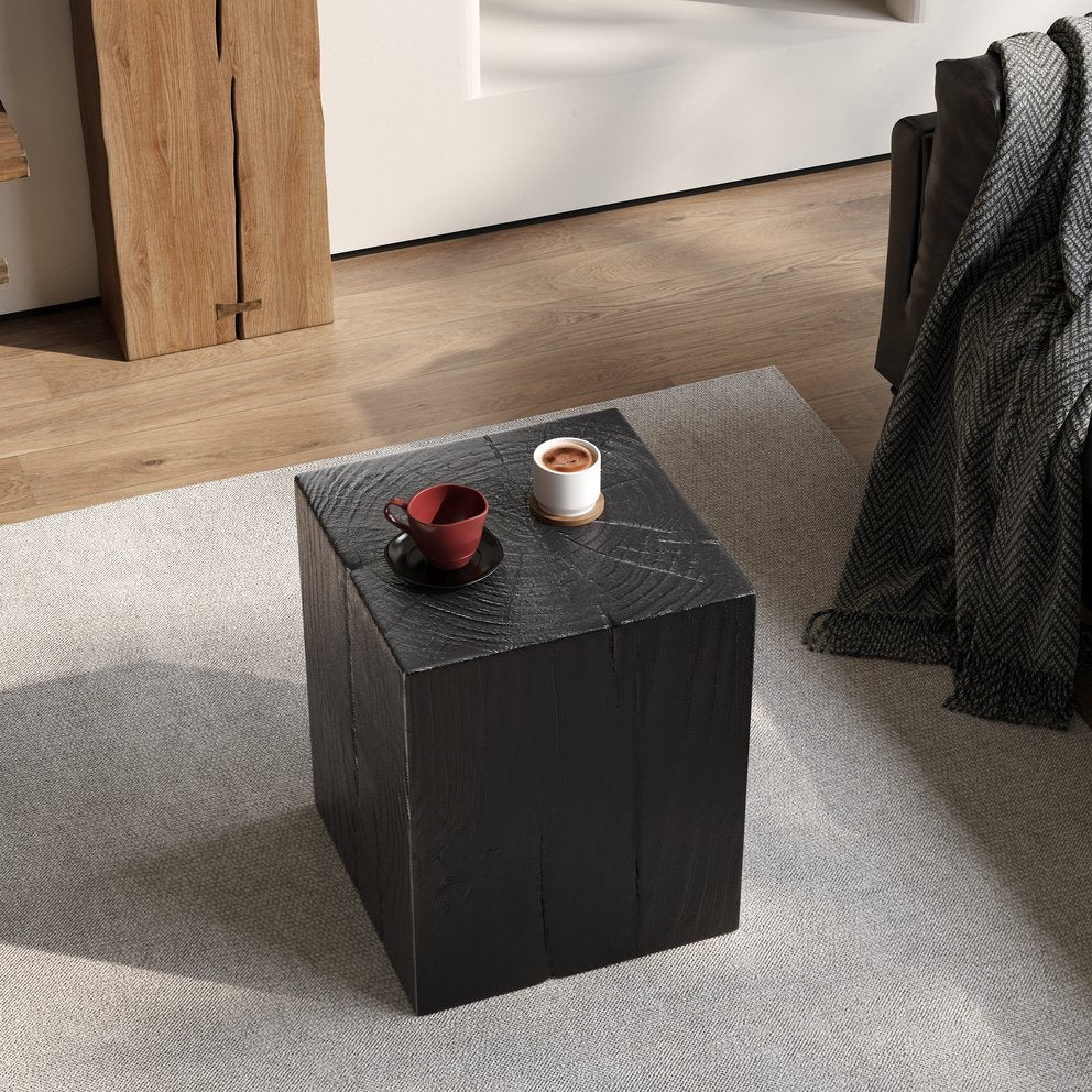 English Elm Christopher Knight Home® - Wood-Look Square-Column End Table, 18" H - Rustic Distressed Finish, Indoor/Outdoor Versatility, Black N770P291199B