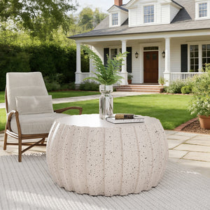 English Elm 35.43" Square Mgo Cement Coffee Table Weatherproof Indoor Outdoor Low Profile Modern White W757P387436
