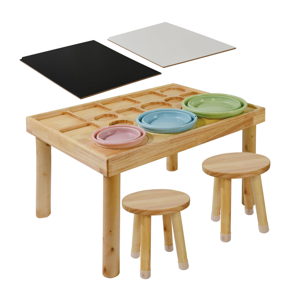 English Elm Sensory Wooden Toddler Table with 2 Chairs, Double-Sided Sand & Water Playboard, Safe Craft Station W2203P363300