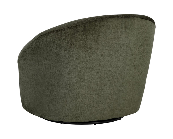 Sunpan Bliss Curvy Contemporary Swivel Lounge Chair in Hunter Green with Stylish Black Steel Base Bergen Olive