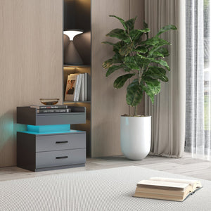 English Elm 1 Nightstand with Remote LED Strip Light, Two Drawers and Spacious Storage for Cozy Ambient Bedrooms Gray W368P239007