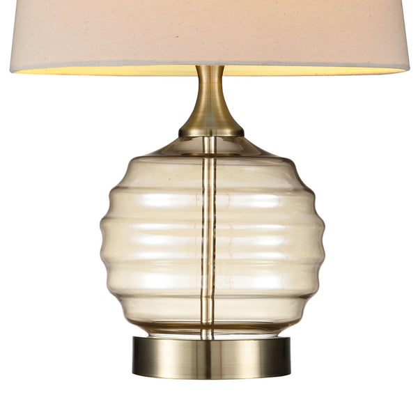 English Elm 22.5" Tuscan Sun Glass Table Lamp Champagne Finish with Beige Linen Shade, Antique Brass Base, UL Listed B072116576