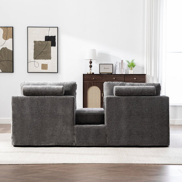 English Elm 82.68" Wide Chenille Two Seat Sofa Solid Wood Frame with Lumbar Pillows Living Room Gray W3189S00025