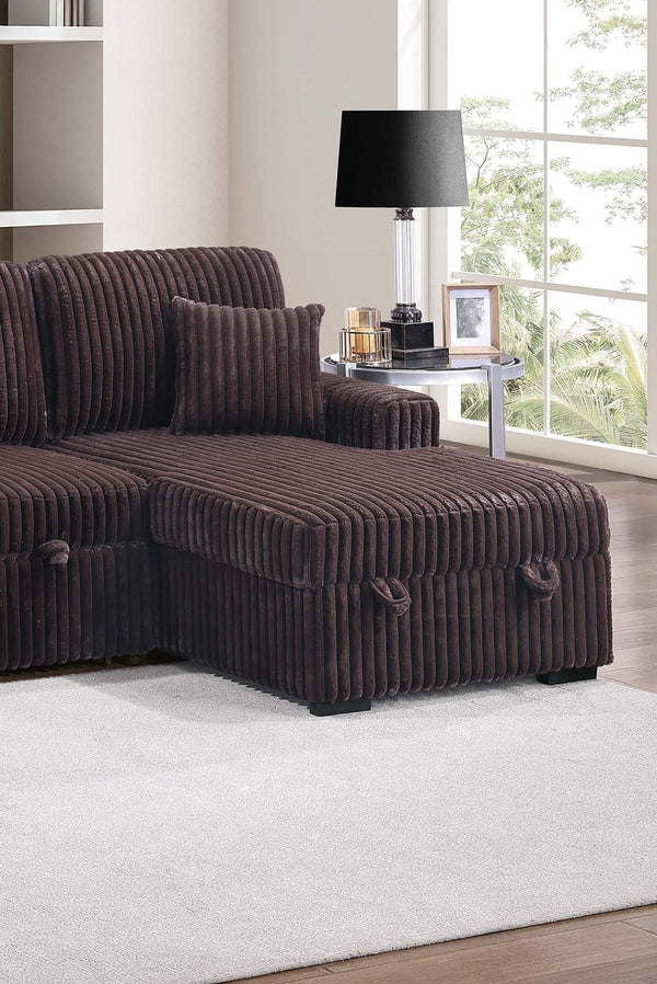 English Elm 3pc Corduroy Sectional Sleeper Sofa with Dual Storage Chaise Modular Living Room Set B011S02157