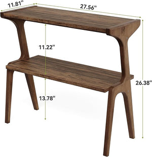 English Elm Storage Side Table Solid Wood Cherry Finish Two Open Shelves for Slim Space Entryways T3971P450545