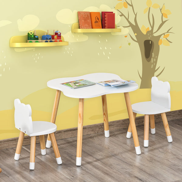 English Elm Qaba Wooden Kids Table and Chair Set for Toddlers 1-4, Bear-Back High Chairs, Durable MDF White W2225P217329