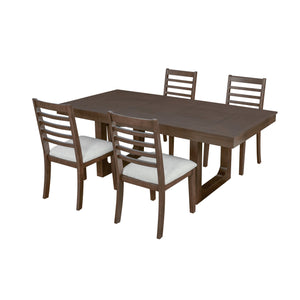 English Elm 5-piece Farmhouse Dining Set Oak Veneer Butterfly Leaf Table Four Upholstered Chairs Beige,Walnut N752S109000D