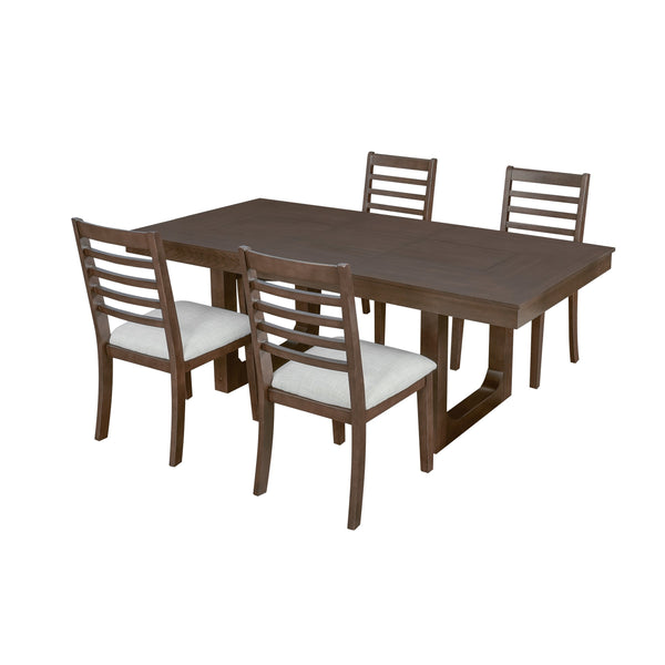 English Elm 5-piece Farmhouse Dining Set Oak Veneer Butterfly Leaf Table Four Upholstered Chairs Beige,Walnut N752S109000D