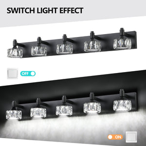 English Elm Modern 5 Light Matte Black Vanity Fixture Crystal Glass Shades Bathroom Led W1340P206826