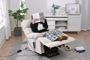 English Elm Oversized Power Lift Recliner Chair with Remote Control, Spacious Fabric Seat and Side Pocket for Comfort and Support Light Gray W1028P261273