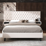 Christopher Knight Home® - Noble House - - Queen Size Platform Bed With Headboard, Modern Velvet Upholstered Platform Bed With 2 Nightstands, With Diamond Tufted, Beige