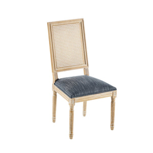 English Elm [set of 2] French Provincial Rubberwood Dining Chairs with Cane Back and Fluted Legs Blue Gray N767P375346U