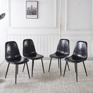 English Elm 1+4,5pieces Mid-century Dining Set Mdf Top Metal Pedestal Base Seats Six Modern Kitchen Black W3766S00005