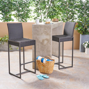 English Elm Christopher Knight Home® - CONWAY Outdoor Wicker Barstool Set of 2 – Powder-Coated Iron Frame, Weather-Resistant Poly Wicker, Stylish Dark Brown 59002.00DBRN