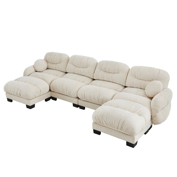 English Elm Pleated Chenille U-shape Modular Sectional Sofa with Ottomans and Ergonomic Foam Cushions Beige W5656S00045