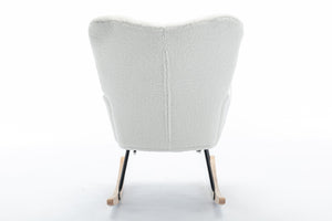 English Elm 067-teddy Fabric High Back Nursery Rocking Chair with Adjustable Footrest and Storage Pocket Ivory W527P420892