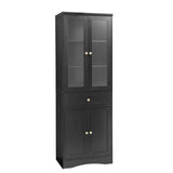 English Elm Tall Bathroom Storage Cabinet, Cabinet With Four Doors and Drawers, Adjustable Shelf, Mdf Board, Black